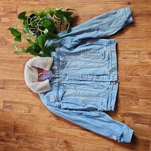 Free People Faux Sherpa Flannel Denim